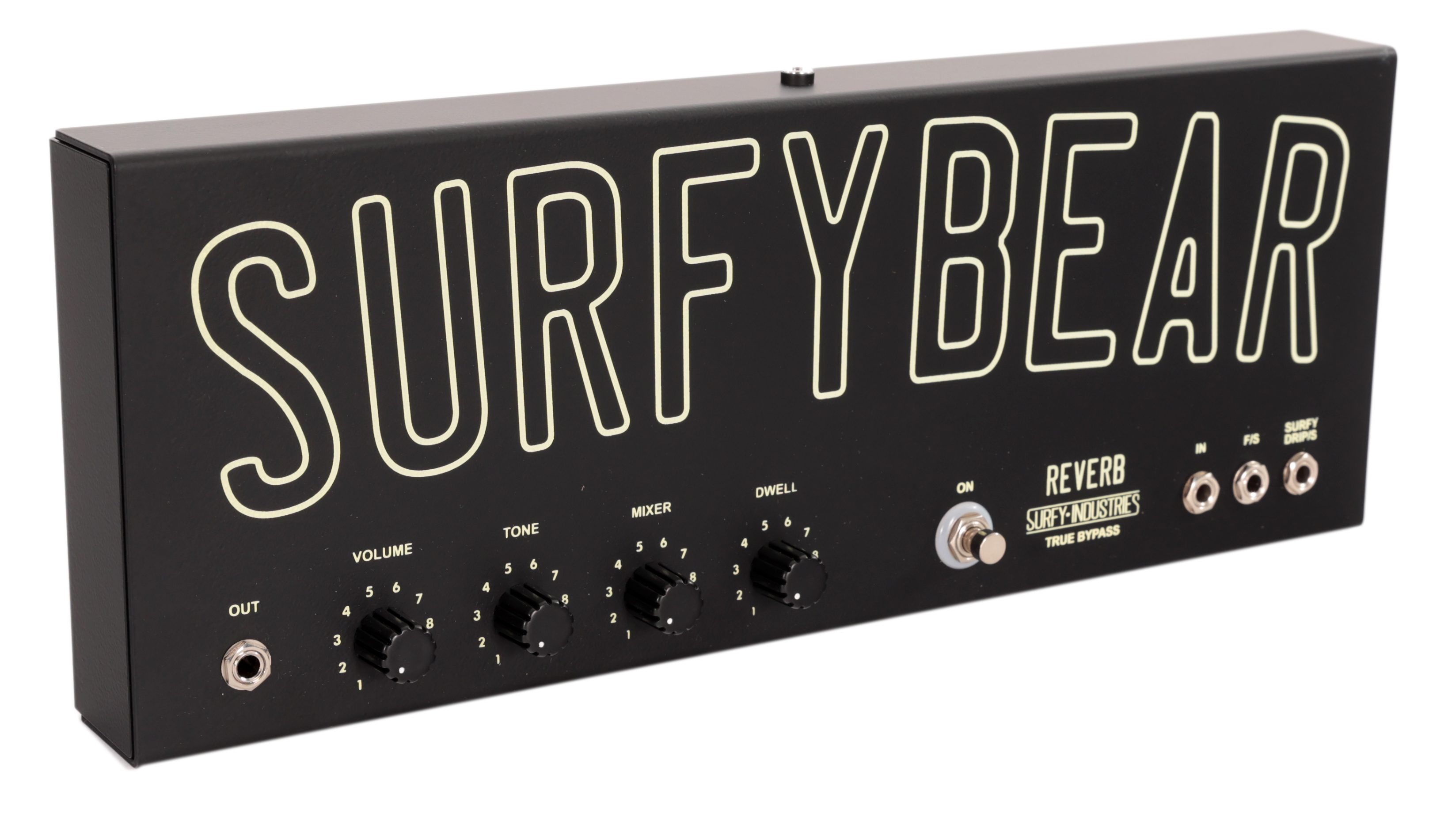 Surfy Industries SurfyBear Reverb Pedal Metal Black with SurfyPan